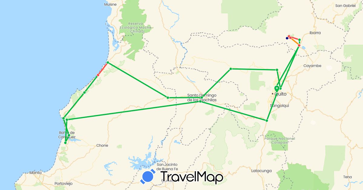 TravelMap itinerary: driving, bus, hiking, hitchhiking in Ecuador (South America)